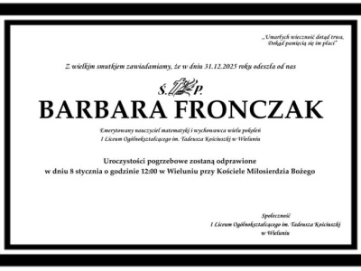 Zmarła Barbara Fronczak – wieloletnia nauczycielka I LO w Wieluniu