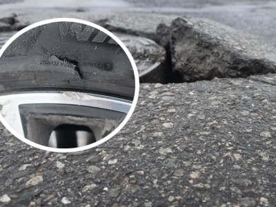 Lublin: Rozerwana opona i uszkodzona felga. Nawierzchnia al. Witosa stwarza zagrożenie dla bezpieczeństwa kierowców