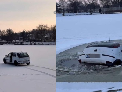 Śląskie. Wjechał autem na lód. Myślał, że tafla jest grubsza i wytrzyma