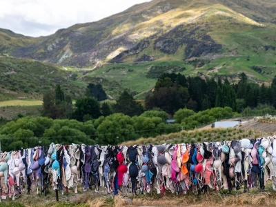 Ta atrakcja może zaskoczyć. Co robi płot biustonoszy na tle pięknych gór?