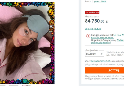 Aukcja bije rekordy! Julia Wieniawa zaprasza na nocowankę… z WOŚP