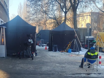 Ekipa filmowa w Nowej Hucie. Trwają zdjęcia do filmu