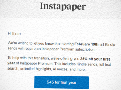 Zmiana w serwisie Instapaper – od 19 lutego wysyłka na Kindle wymaga konta Premium. Jakie mamy opcje?