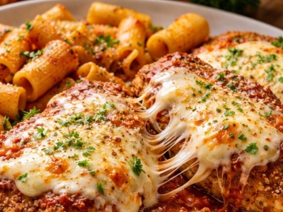 Chrupiący kurczak, ciągnący się ser i gorący sos. ​Parmigiana z kurczaka to comfort food, które natychmiast poprawia nastrój