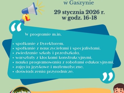 Szkoła Podstawowa w Gaszynie zaprasza na Dzień Otwarty