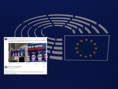 Plakaty lewicy w PE. Romanowski kłamliwie oskarżony o korupcję