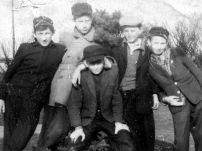 Ganiali po parku niedaleko sapiących lokomotyw i przetaczanych wagonów