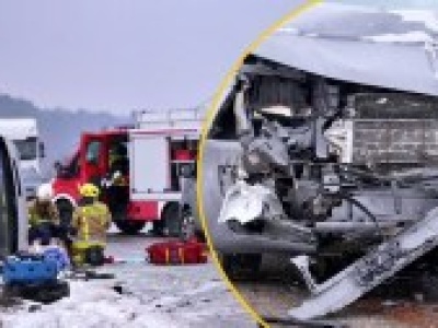 Zderzenie busów na oblodzonej drodze. 9 osób rannych, w tym dzieci