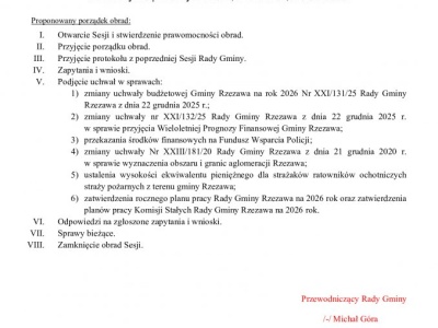 XXII nadzwyczajna Sesja Rady Gminy Rzezawa – 28 stycznia 2026