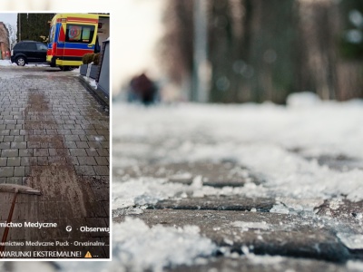 Było tak ślisko, że ratownik medyczny nie miał wyjścia. 