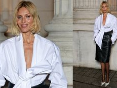 Anja Rubik w czarno-białej stylizacji ZACHWYCA na paryskim pokazie Saint Laurent (ZDJĘCIA)