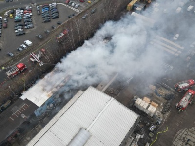Potężny pożar w Gliwicach. Gęste kłęby dymu nad miastem
