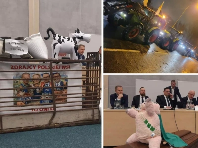 Ciągniki, trumna i „Zdrajcy wsi”. Gorąco na spotkaniu ministra z rolnikami