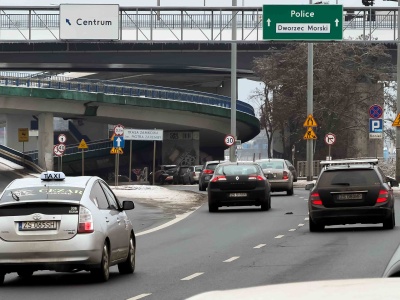 Fragment Nabrzeża Wieleckiego w Szczecinie zamknięty