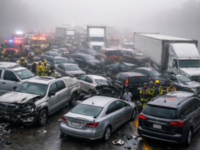 Ogromny karambol na Highway 99 w Kalifornii — prawie 60 samochodów zderzyło się w gęstej mgle