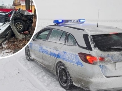 Kierowca nie miał szans. Przód Subaru został całkowicie zmiażdżony