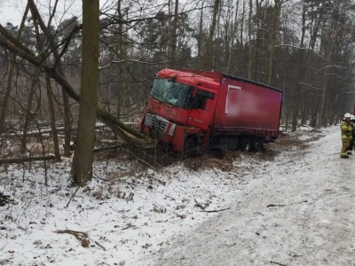 Wypadek na krajowej „25”. Ciężarówką wjechał w drzewo