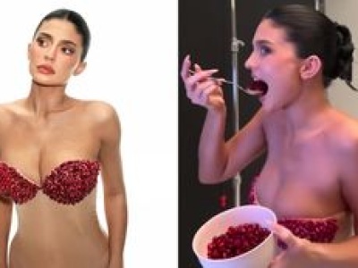 Kylie Jenner wcisnęła piersi w stanik z NASION GRANATU. Pomysłowo? (ZDJĘCIA)