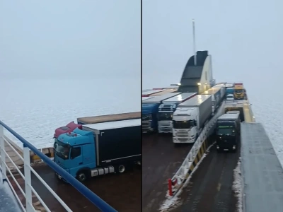 Prom utknął w lodzie na Bałtyku – wyjątkowa scena z powrotu ze Skandynawii