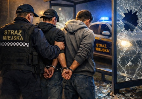 Zdewastowali wiatę przystankową. Strażnicy zatrzymali ich na gorącym uczynku – ZDJĘCIA