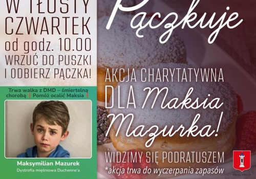 „Dobro pączkuje” – akcja dla Maksia Mazurka pod wieluńskim ratuszem już jutro!