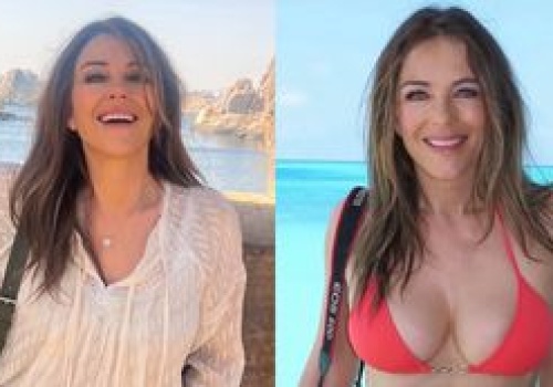 Elizabeth Hurley w bikini posyła uśmiechy na tle lazurowej wody. Dalibyście jej 60 lat? (FOTO)