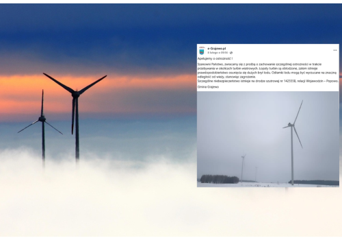 Wójt Grajewa ostrzega: Uwaga na bryły lodu lecące z wiatraków!