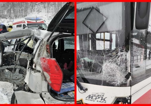 Zderzenie auta z autobusem na Sądecczyźnie. Droga była zablokowana przez 1,5 godziny