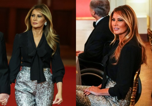 Melania Trump zaskoczyła w srebrnych spodniach na oficjalnej kolacji. Ekspert ma jasne zdanie
