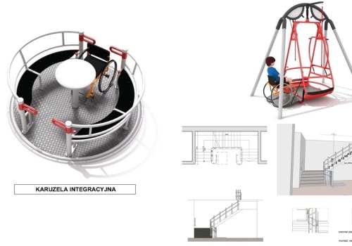 Na tę huśtawkę i karuzelę będzie można wjechać wózkiem inwalidzkim. Gmina szykuje nowe place zabaw przy swoich szkołach