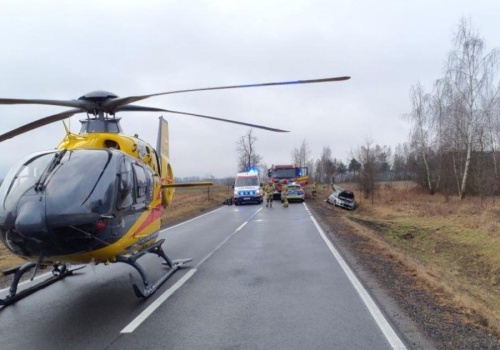 Strażacy na miejscu zastali wrak auta w rowie. Obok na jezdni makabryczny widok