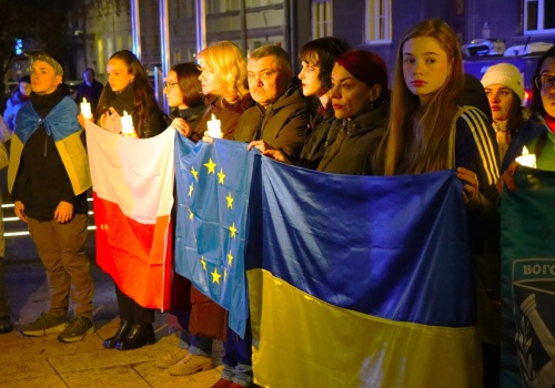 Wiec solidarności na Skwerze Wolnej Ukrainy w Krakowie