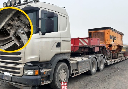 Maszyna do przewozu drewna i tir bez tarczy hamulcowej. Inspektorzy ITD mają co robić