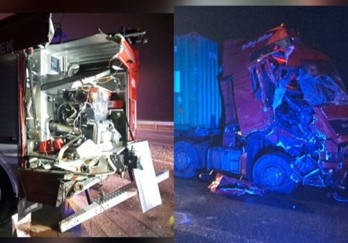 Na A1 rozpędzona ciężarówka wpadła w wóz strażacki