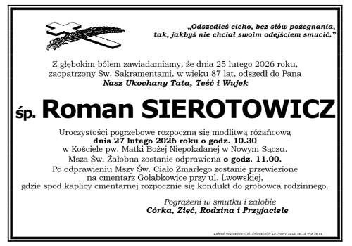 Zmarł Roman Sierotowicz. Pogrzeb w Nowym Sączu