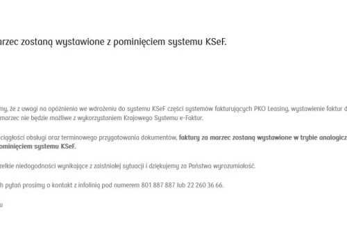 Faktury PKO Leasing za marzec znów poza KSeF