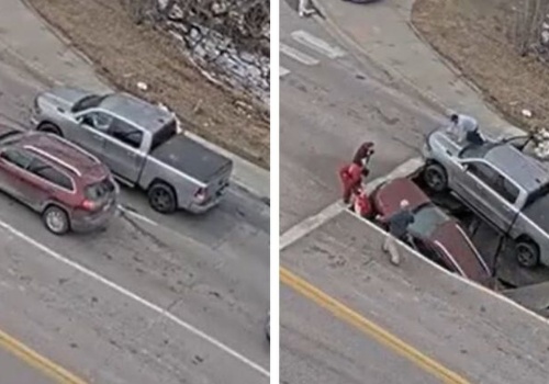 Kierowcy czekali na zielone. Nagle dziura wciągnęła ich auta