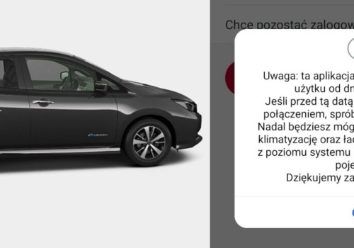 Aplikacja Nissan Connect przestanie działać w Leafach wyprodukowanych do maja 2019 i e-NV do 2022 roku. To zaplanowane