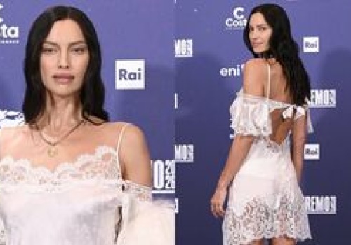 Irina Shayk w białej halce kradnie uwagę na Festiwalu Piosenki Włoskiej w San Remo (ZDJĘCIA)