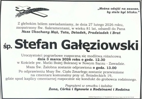 Nie żyje Stefan Gałęziowski. Ostatnie pożegnanie w Nowym Sączu