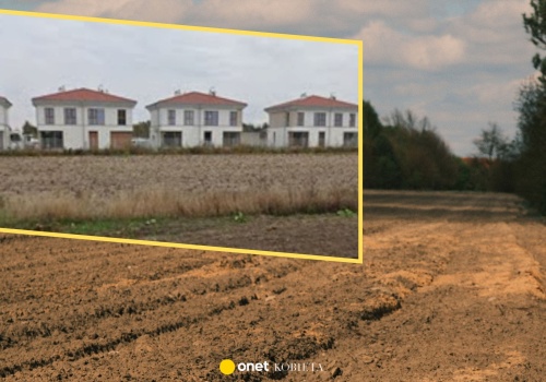 Pociąg domów pośrodku pola bez dróg i sklepów. 