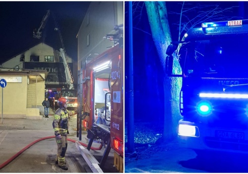 Pożar dawnej restauracji w centrum Miastka. Strażacy zjawili się, gdy ogień obejmował już poddasze