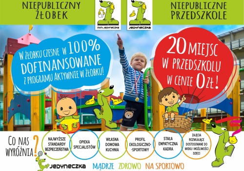 Projekt „Jedyneczka Rośnie!”, czyli 20 darmowych miejsc przedszkolnych w Niepublicznym Przedszkolu Ekologiczno-Sportowym Jedyneczka w Elblągu!