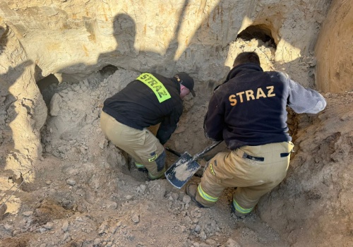 Pies wszedł do lisiej nory. Aby go wyciągnąć, trzeba było użyć koparki