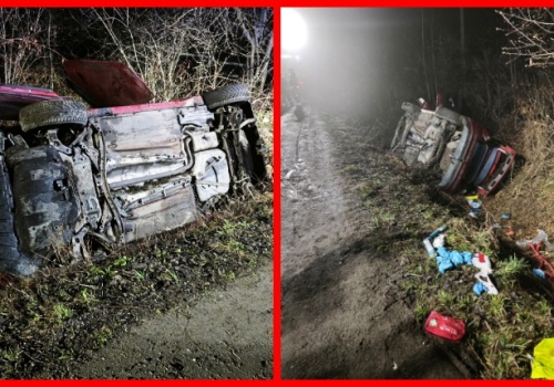 Nocny dramat w Skrzydlnej. Samochód z nastolatkami dachował w rowie, kierowca miał 1,2 promila