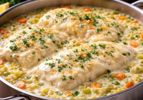 Jednogarnkowy dorsz z kaszą bulgur w sosie śmietanowym - szybki i sycący obiad w 35 minut