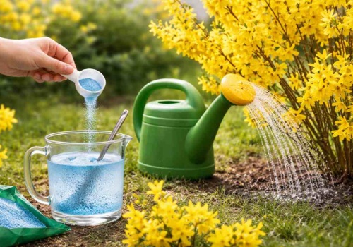 Wlej to pod forsycję tylko raz. Będzie kwitła najdłużej w okolicy