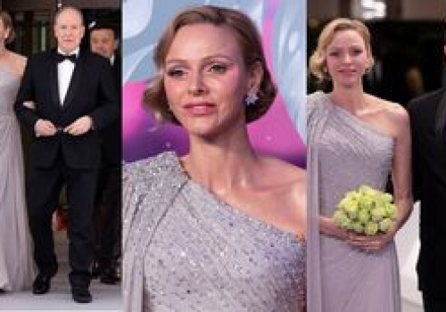 UŚMIECHNIĘTA księżna Charlene olśniewa na balu w Monako w kreacji z odkrytym ramieniem i mężem u boku (ZDJĘCIA)
