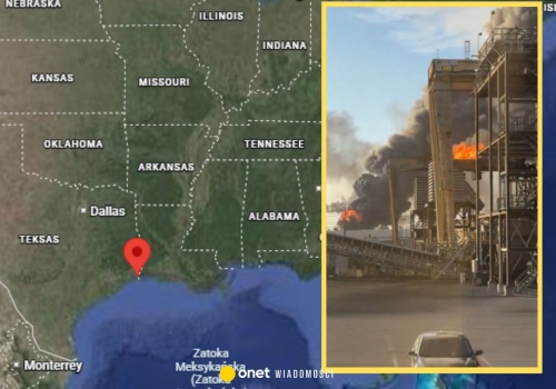 Pożar w rafinerii w Teksasie. Słup ognia jest widziany z daleka