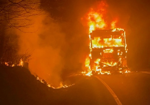 Podzamek - pożar ciężarówki na K46